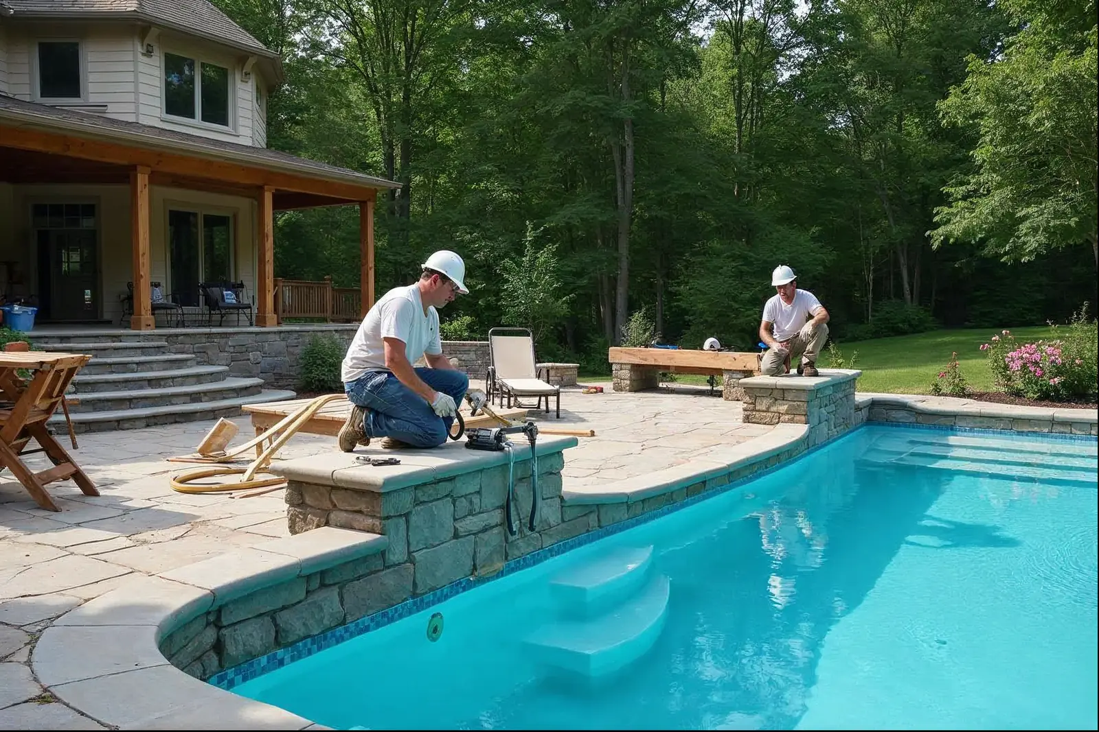 Great Valley Landscape & Pool crew building an inground pool in Frazer, PA