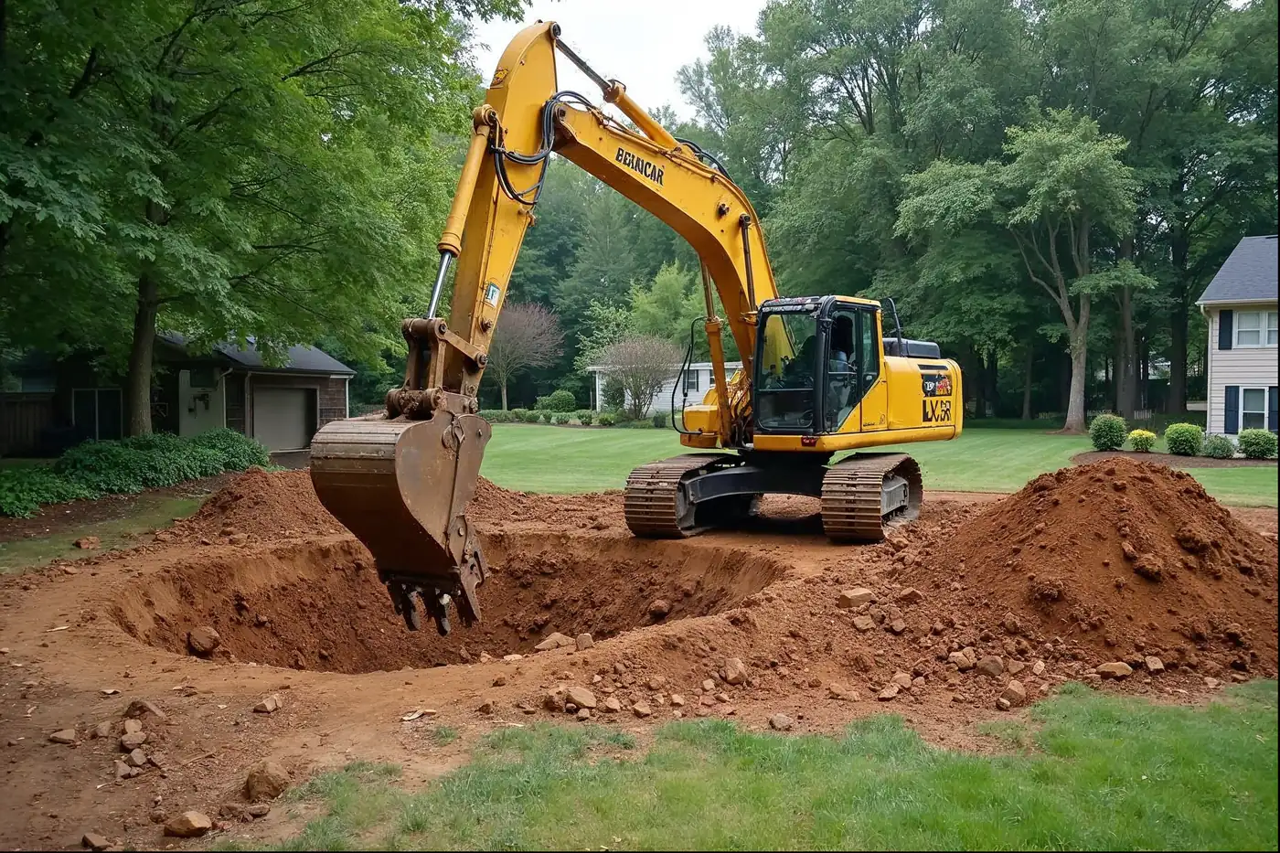 In-house excavation crew grading a Frazer PA property for a new pool build