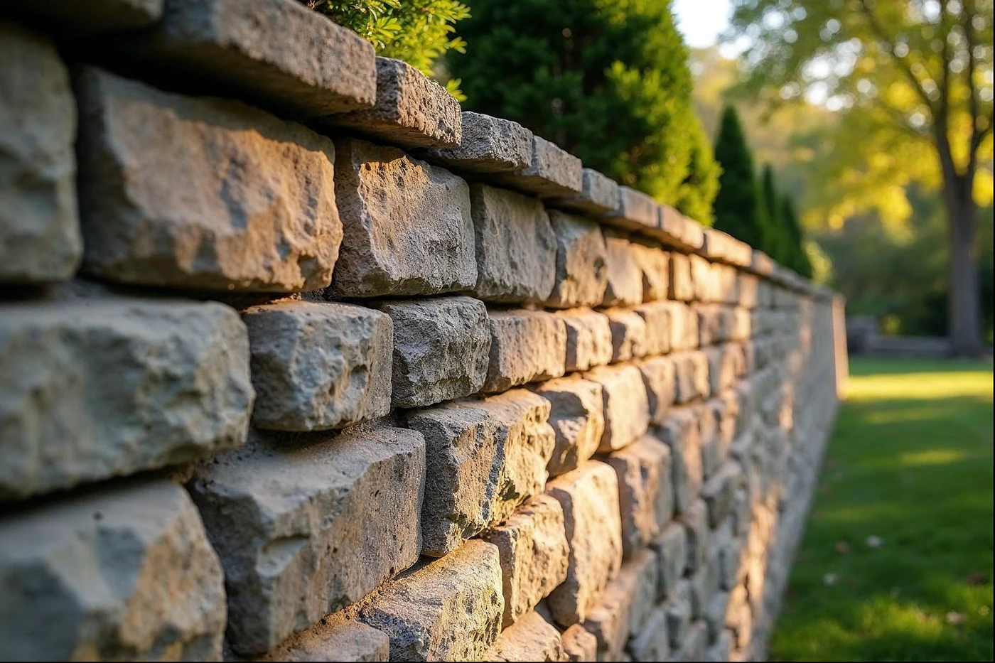 Hand-set natural stone wall and pillar detail in a Frazer PA landscape